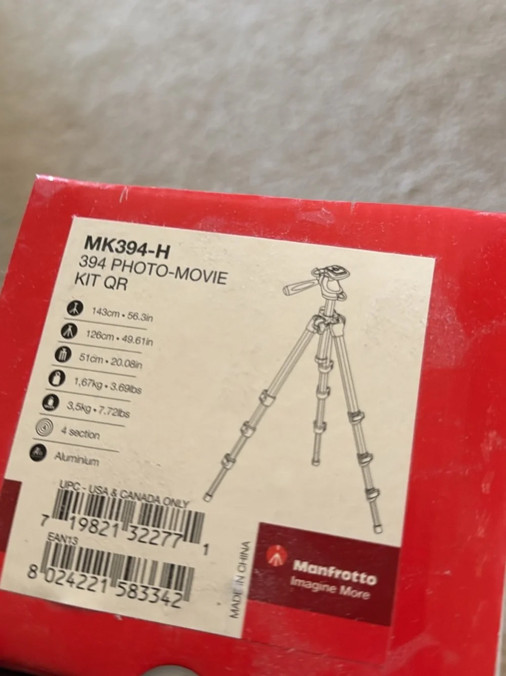 NIB Manfrotto Compact 394 Photo Movie Kit QR Tripod
